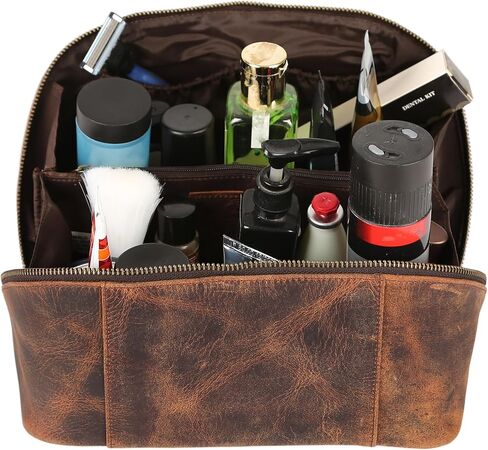 KomalC Luxury Leather Men’s Toiletry Travel Bag – Handmade Shaving Kit with Waterproof Interior, Spacious Storage & Carry Handle – leather travel Kit Bag for Men & Women in Saudi Arabia