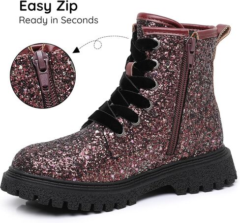 Blikcon Girls Combat Boots with Side Zipper Girls Fall Ankle Boots Sizes 9 Toddler to 4 Big Kid (Toddler/Little Kid/Big Kid) in Saudi Arabia