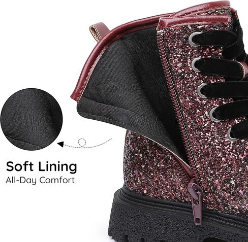 Blikcon Girls Combat Boots with Side Zipper Girls Fall Ankle Boots Sizes 9 Toddler to 4 Big Kid (Toddler/Little Kid/Big Kid) in Saudi Arabia