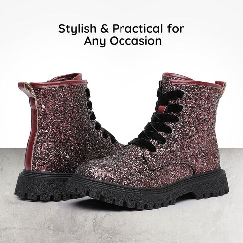 Blikcon Girls Combat Boots with Side Zipper Girls Fall Ankle Boots Sizes 9 Toddler to 4 Big Kid (Toddler/Little Kid/Big Kid) in Saudi Arabia