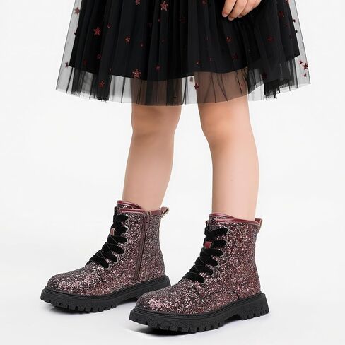 Blikcon Girls Combat Boots with Side Zipper Girls Fall Ankle Boots Sizes 9 Toddler to 4 Big Kid (Toddler/Little Kid/Big Kid) in Saudi Arabia