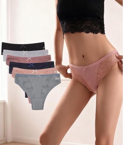6 Pack Cotton Underwear for Women Lace Bikini Panties Soft Breathable Briefs in Saudi Arabia
