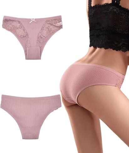 6 Pack Cotton Underwear for Women Lace Bikini Panties Soft Breathable Briefs in Saudi Arabia