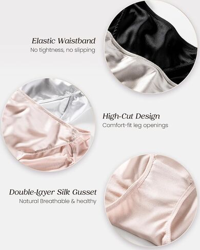 100% Mulberry Silk Underwear, Shiny Satin-Finish Silk High Cut Bikini Panties for Women in Kuwait