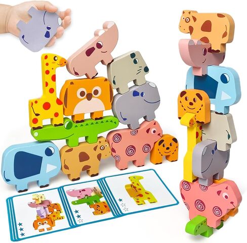 Toys for Toddlers 1-3, Montessori Toys for 1 2 3 4 Year Old Boys & Girls, Toys Age 2-4 0-2 Kids Baby, 1 2 3 Year Old Girls Boys Gifts, Wooden Animal Blocks Stacking Education Puzzles Toys in Saudi Arabia