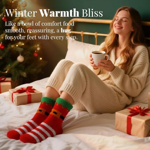 72-Needle Festive Christmas Fuzzy Socks for Women – 3 Pairs 3X Thicker Ultra Cozy Warm Plush Crew Socks, Jolly Santa & Elf Designs for Holiday Winter Gifts in Saudi Arabia