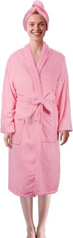 UNIMEIX Microfiber Womens Robes with Hair Drying Towel, Soft Coral Fleece Bathrobe for Women Cozy Premium Warm Long Spa Robe in Saudi Arabia