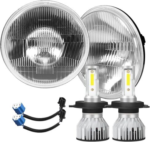 مصابيح أمامية LED H4/9003 + غطاء أمامي LED دائري زجاجي مقاس 7 بوصات H6024، شعاع مزدوج عالي ومنخفض بالهالوجين، زوج طقم زوج تحويل المظهر الكلاسيكي الأصلي in Kuwait
