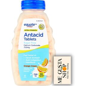 Equate Extra Strength Sugar-Free Antacid Chewable Tablets, Orange Cream,750 mg 90 Count + Me Gusta Sticker in Saudi Arabia