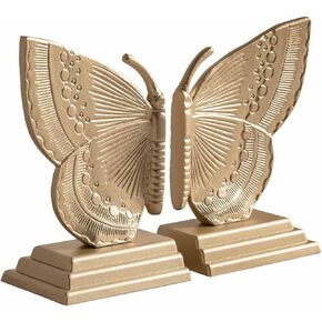 Decorative Butterfly Bookends, Muted Matte Vintage Gold Heavy Duty Metal Book Ends with Non-Slip Felt Base, Shelf Organizer for Home and Office in Saudi Arabia