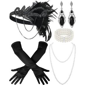 Roaring 20s Flapper Accessories, 5 Pcs Vintage 1920s Headpiece Set for Women 20's Outfits Halloween Gatsby Party in Saudi Arabia