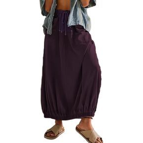 تنانير البضائع للنساء مرونة الخصر الرباط عادية العصرية Y2k فضفاض المظلة تنانير طويلة مع جيوب in Kuwait