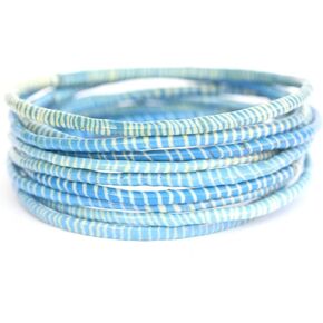 NewCharms 10 Light Blue with White Recycled Flip Flop Bracelets Handmade in Mali, West Africa in Saudi Arabia