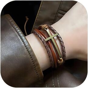 Christian Cross Leather Wrap Bracelets for Women Men Religion Cross Multi-layered Bracelets in Kuwait