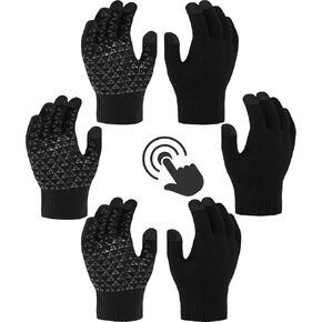 T WILKER قفازات شتوية للأطفال شاشة تعمل باللمس غير قابلة للانزلاق قفازات محبوكة دافئة من السيليكون أصفاد مرنة 3 أزواج لعمر 4-12 فتاة صبي in Kuwait