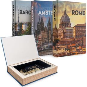 European Cities Decorative Book Set of 3 – Velvet-Lined Hidden Compartment for Keepsakes – Stylish and Functional Fake Decor Books – Travel-Inspired Coffee Table Books Decor (12 x 8 x 1.5 in) in Saudi Arabia
