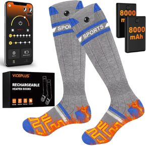 جوارب ساخنة للنساء والرجال، تحكم عن طريق التطبيق للرياضات الشتوية والمشي لمسافات طويلة والتزلج (رمادي-أزرق ستيل) in Kuwait