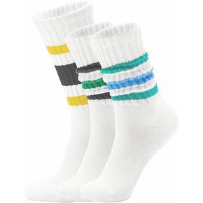 Retro Striped Slouchy Crew Socks for Men & Women 3 Pairs Cotton Athletic Tube Cushioned Calf Tennis Socks Size 5–11 in Saudi Arabia