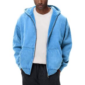 Mens Womens Fleece Double Zip Up Hoodies Oversized Acid Wash Vintage Heavyweight Sweatshirt Hooded Jacket in Saudi Arabia