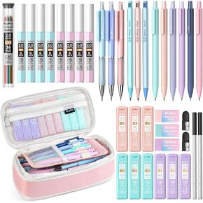 Nicpro 38PCS Aesthetic School Supplies, 12 Cute Mechanical Pencils 0.5 & 0.7 & 0.9 & 2.0 mm with 18 Tubes Lead Refills, Pastel Mechanical Pencil Set for Women Girls Writing Drawing Drafting- Pink Case in Kuwait