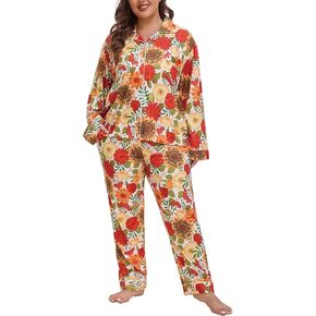 Plus Size Pajamas for Women Set Long Sleeve Button Down Pjs Sets Soft Sleepwear with Pockets in Saudi Arabia
