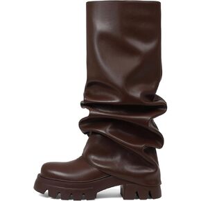 VOMIRA Women's Fold Over Boots Slouchy Boots Wide Calf Pleated Platform Boots Glitter Metallic Silver Boots Chunky Stacked Boots Mid Calf Boots in Kuwait