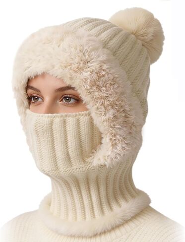 3 in 1 Beanie Hat for Women, Knitted Balaclava Hats,with Scarf and Mask,Face Mask Neck Scarf Set in Kuwait