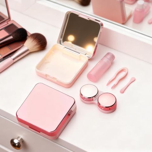 Mirror Contact Lens Case – Minimalist Travel Companion Box for Daily and Cosmetic Lenses, Portable Lens Care Storage Kit (Rose Gold) in Saudi Arabia