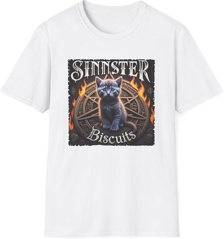 Sinister Biscuits Cat T-Shirt, Unisex Graphic Tee, Pet Lover Gift, Halloween Apparel, Quirky Cat Lover Shirt, Unique Design in Saudi Arabia