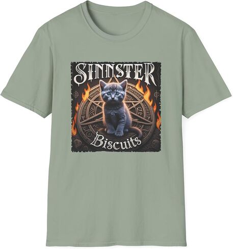 Sinister Biscuits Cat T-Shirt, Unisex Graphic Tee, Pet Lover Gift, Halloween Apparel, Quirky Cat Lover Shirt, Unique Design in Saudi Arabia