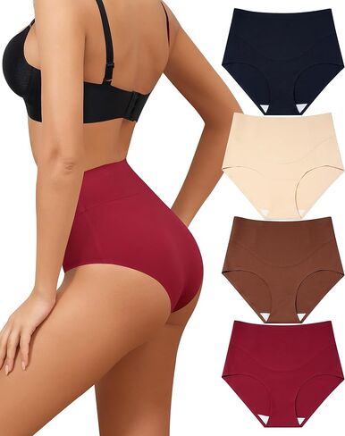 LEVAO Tummy Control Underwear for Women High Waist Seamless Brief No Show Body Shaper Slimming Underwear 4 Pack S-XXL in Saudi Arabia