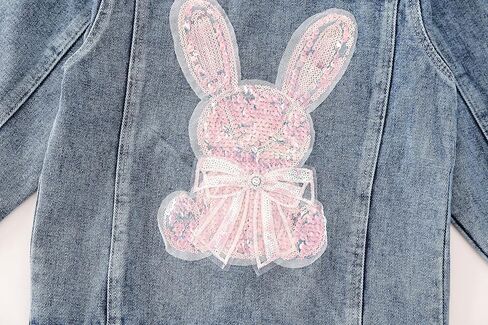Girls Denim Jacket - Bunny Embroidered Stretch Washed Jean Coat, Cute Long Sleeve Toddler Jacket in Saudi Arabia