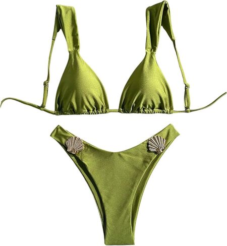 WDIRARA Women's 2 Piece Metal Seashell Bikini Set High Cut Swimsuit Tie Backless Bathing Suit in Saudi Arabia
