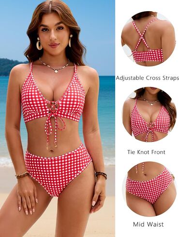 BMJL Women's Mid Waisted Bikini Set V Neck Curvy Bathing Suit Two Piece Supportive Modest Swim Suits 2026 in Saudi Arabia