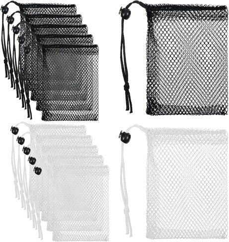10 Pcs Small Mesh Bags Drawstring, Mini Mesh Storage Bags Nylon Small Drawstring Bag with Cord Lock, Mini Net Bag for Travel Stuff Organizing, 6 x 4 Inch (Black, White) in Saudi Arabia
