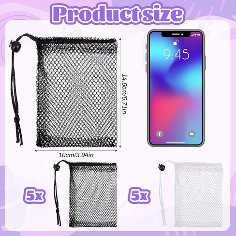 10 Pcs Small Mesh Bags Drawstring, Mini Mesh Storage Bags Nylon Small Drawstring Bag with Cord Lock, Mini Net Bag for Travel Stuff Organizing, 6 x 4 Inch (Black, White) in Saudi Arabia