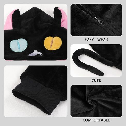 Cat Onesie with Hoodie Black Cute Cat Pajamas Animal Costume Halloween Outfit Adults Women Men in Saudi Arabia