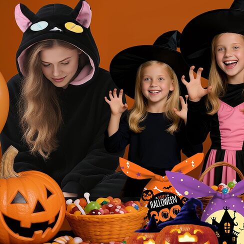 Cat Onesie with Hoodie Black Cute Cat Pajamas Animal Costume Halloween Outfit Adults Women Men in Saudi Arabia
