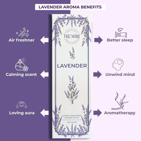 Lavender Incense Sticks - Pack of 100 Insence-Sticks - Inciensos Aromaticos Made with Natural Lavender Essential Oil - Scented Inscents Non Toxic Insense in Saudi Arabia