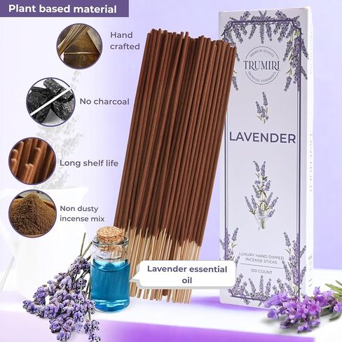 Lavender Incense Sticks - Pack of 100 Insence-Sticks - Inciensos Aromaticos Made with Natural Lavender Essential Oil - Scented Inscents Non Toxic Insense in Saudi Arabia