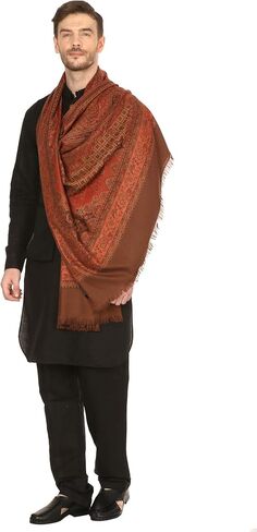 Pashtush Mens fine Soft Ethnic Stole Stole, Jamawar design, Faux Pashmina in Saudi Arabia