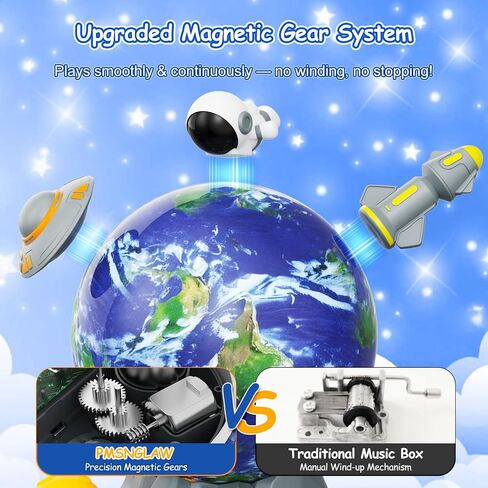 Space Toys for Kids, Best Birthday Gifts for 3 4 5 6 7 Year Old Boys, Magnetic Rotation Space Music Box for Kids with 3 Spinning Figures, Great Kids Room Decor in Saudi Arabia