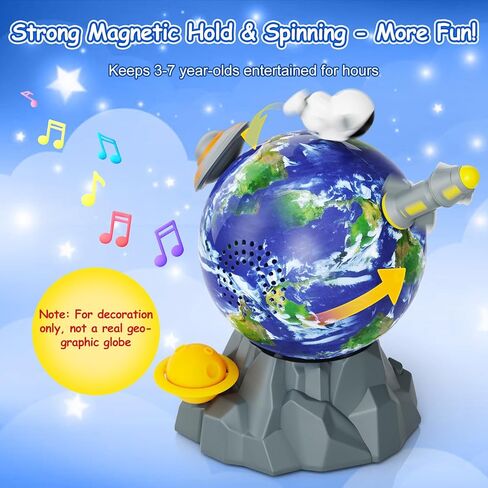 Space Toys for Kids, Best Birthday Gifts for 3 4 5 6 7 Year Old Boys, Magnetic Rotation Space Music Box for Kids with 3 Spinning Figures, Great Kids Room Decor in Saudi Arabia