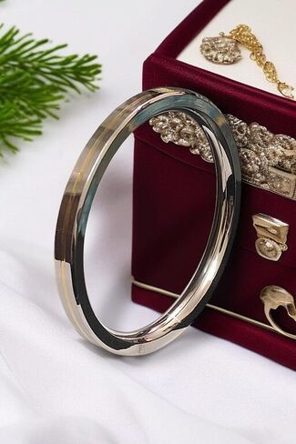 Stainless Steel Sikh Kada Bracelet, 9mm Thick, Gold Brass Line, 6.9cm Internal Diameter, Silver in Saudi Arabia