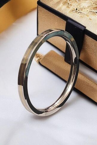 Stainless Steel Sikh Kada Bracelet, 9mm Thick, Gold Brass Line, 6.9cm Internal Diameter, Silver in Saudi Arabia