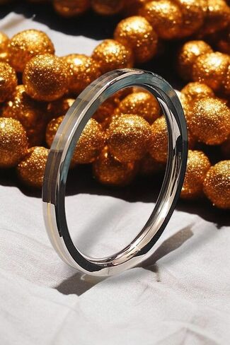 Stainless Steel Sikh Kada Bracelet, 9mm Thick, Gold Brass Line, 6.9cm Internal Diameter, Silver in Saudi Arabia