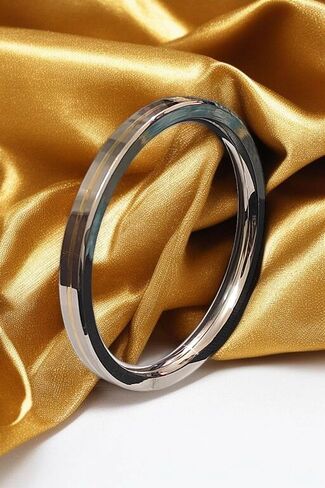 Stainless Steel Sikh Kada Bracelet, 9mm Thick, Gold Brass Line, 6.9cm Internal Diameter, Silver in Saudi Arabia