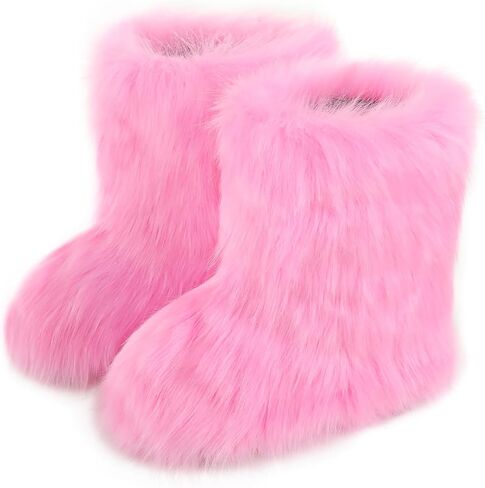 Women's Faux Fur Boots Furry Snow Boots Fuzzy Winter Shoes Fluffy Mid-Calf Flat Boots in Saudi Arabia