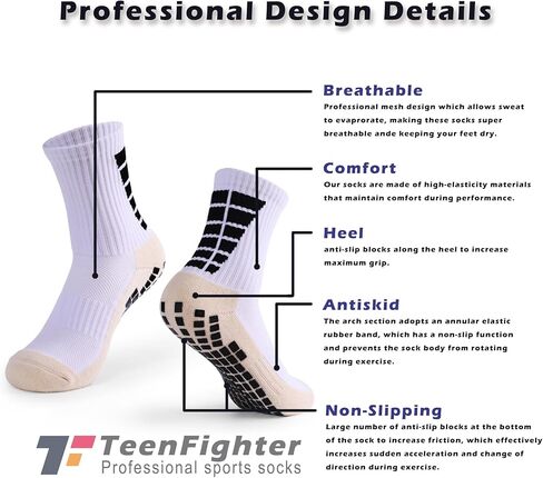 TeenFighter 1/3/6 Pairs Men's Grip Soccer Socks Non Slip with Silicone - Thick Cushioned Women Socks, Breathable for Sports in Saudi Arabia