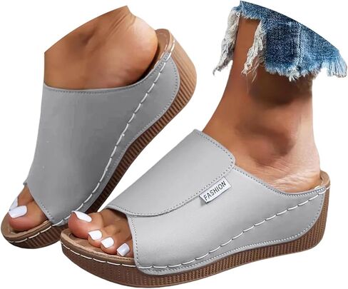 YOLAI Slippers with Arch Support for Women Comfortable Solid Color Breathable Orthotic Leather Platform Wedge Slip on Summer All Day Walking Casual Sandal for 2026 Orthopedic Shoes in Kuwait